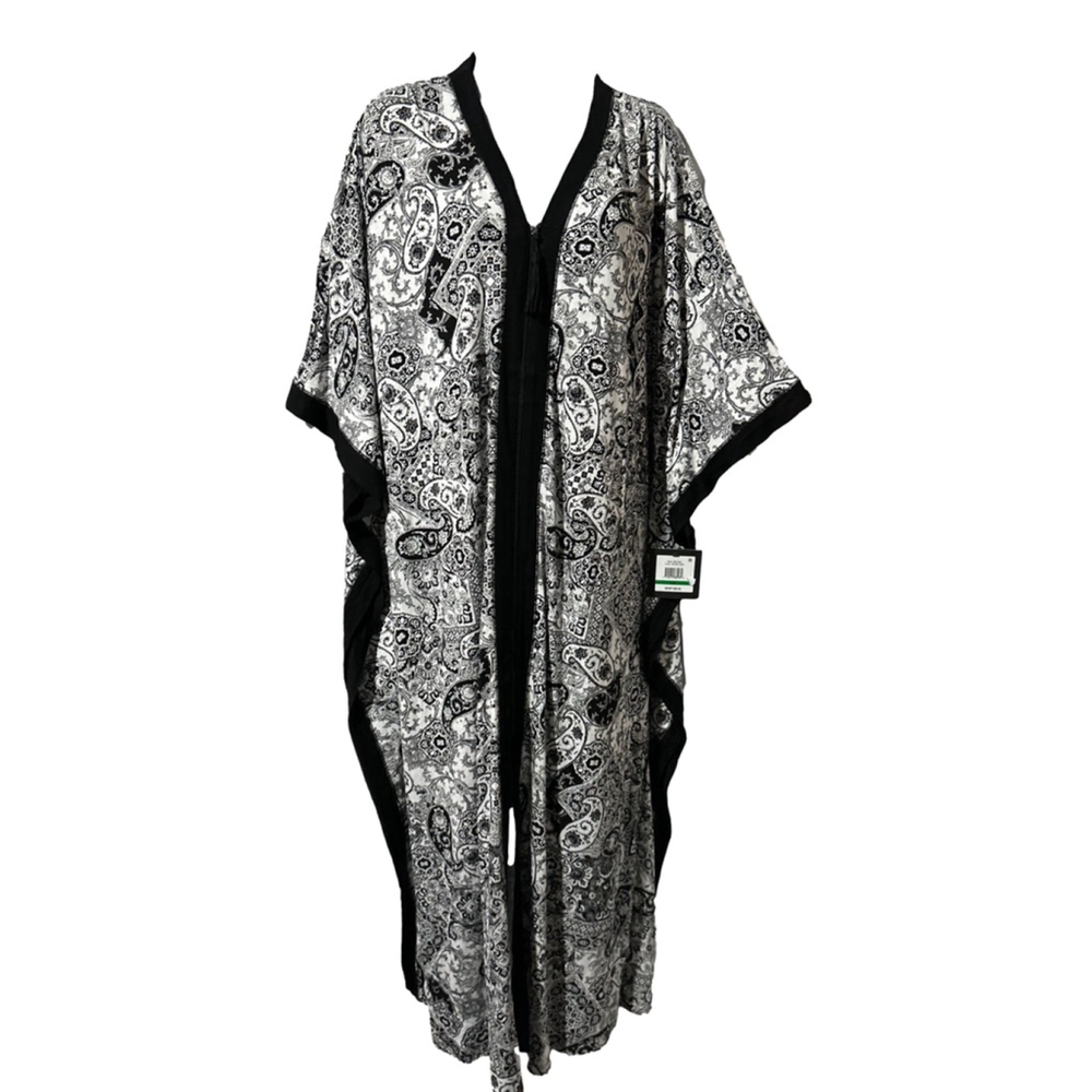 ELLEN TRACY Womens Caftan - Soft Stretch Jersey Zip Front Lounge Caftan L/XL - Picture 4 of 11